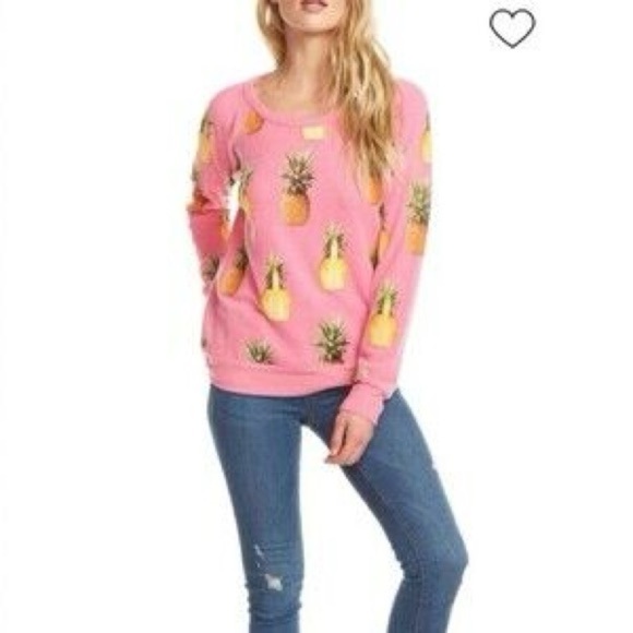 CHASER Pink Pineapple Pullover Crew Neck Long Sleeve Pink Sweater NWT Medium - Picture 5 of 7